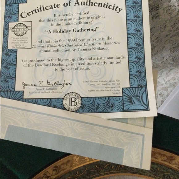 THOMAS KINKADE 1999 HOLIDAY GATHERING COLLECTOR PLATE NEW IN BOX-  COA - Picture 5 of 7